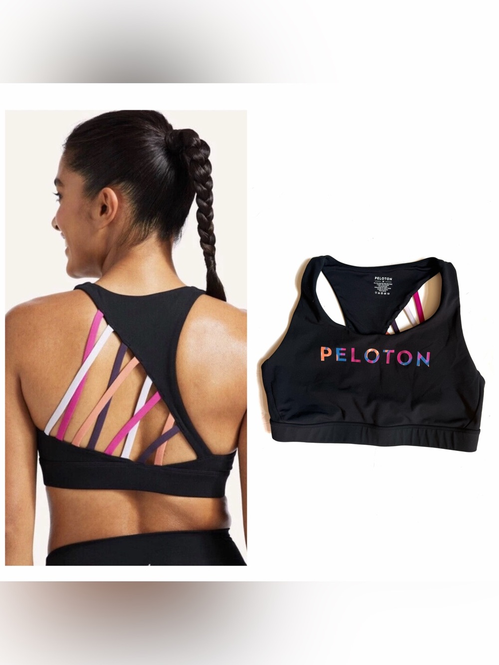 Peloton Women's Cadent Strappy Back Sports Bra Sz 1X black + multi straps